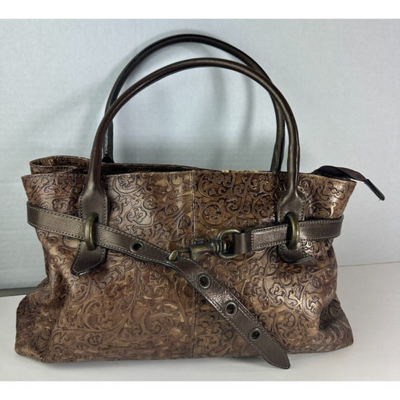 Roberta Gandolfi Genuine Leather Handbag Bronze Embossed Shoulder Made in Italy - Picture 15 of 16